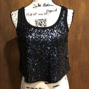 Express Sequin black crop top